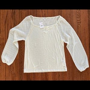 NWT J Crew Wide Neck Blouse with Sheer Sleeve-S